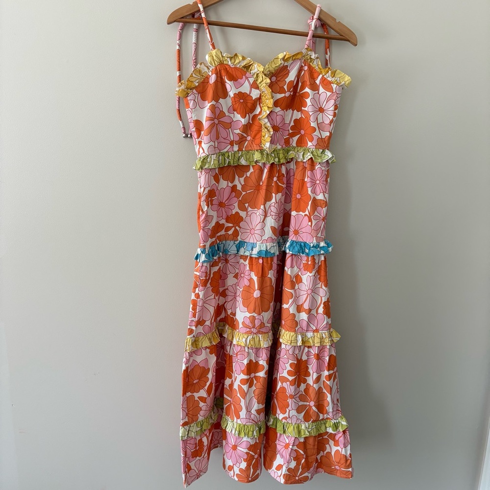 CeliaB In Bloom Dalia Dress Floral Ruffle Tie Shoulder Cotton Size Medium - Picture 16 of 16